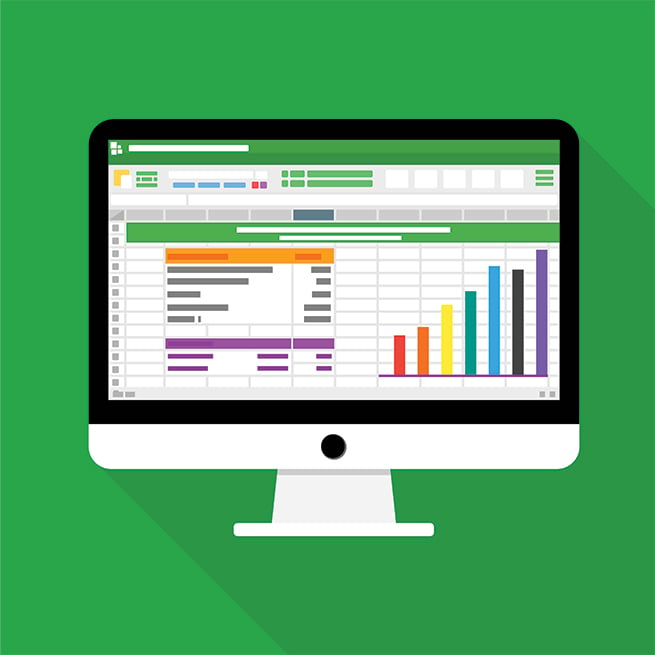 An excel spreadsheet graphic with a green background