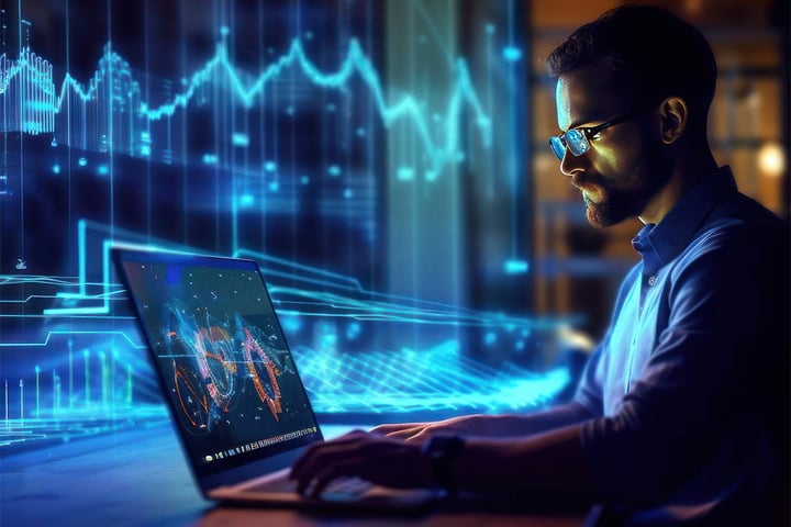 man-looking-at-laptop-in-financial-background