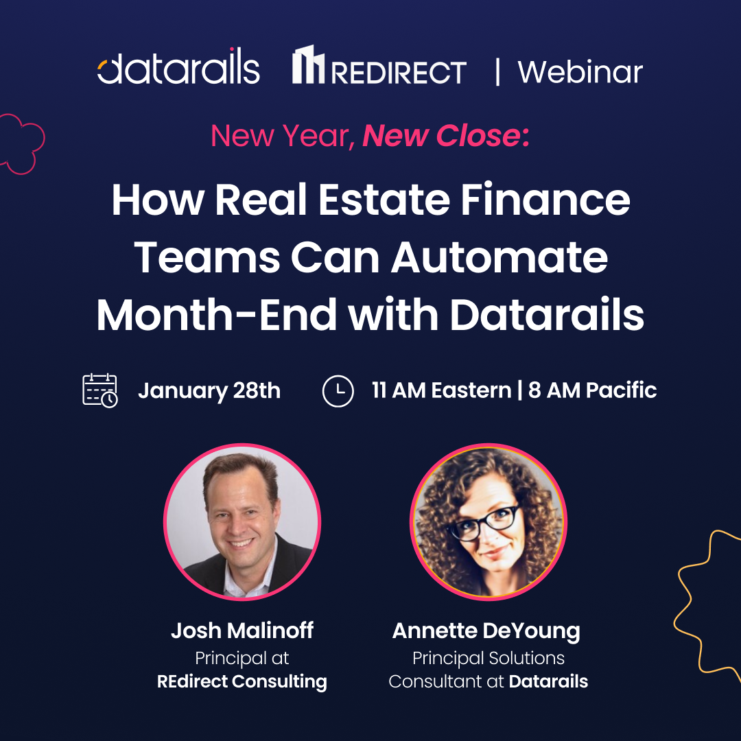 Event Poster for 'How Real Estate Finance Teams Can Automate Month-End with Datarails'